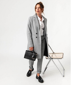 manteau long droit en laine a double boutonnage femme gris manteauxJ139001_1