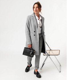 GEMO Manteau long droit en laine à double boutonnage femme Gris