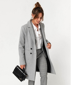 manteau long droit en laine a double boutonnage femme gris manteauxJ139001_2