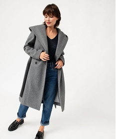 GEMO Manteau mi-long à grand col capuche femme gris standard