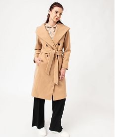GEMO Manteau mi-long à grand col capuche femme beige standard