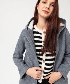 GEMO Manteau court zippé à capuche doublée sherpa femme gris standard