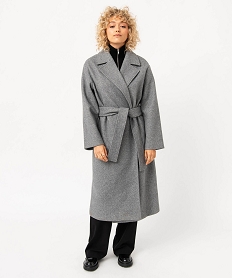 manteau long aspect drap de laine femme grisJ140001_1