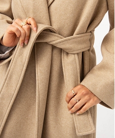 manteau long aspect drap de laine femme orange manteauxJ140101_2