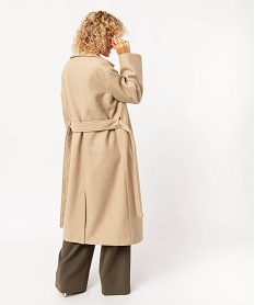 manteau long aspect drap de laine femme orange manteauxJ140101_3