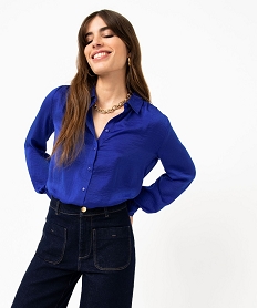 GEMO Chemise en satin à manches longues femme bleu standard