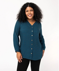 GEMO Chemise à manches longues imprimée femme grande taille bleu vif