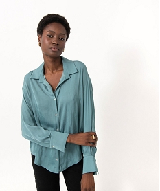 GEMO Chemise à manches longues en matière satinée femme vert standard