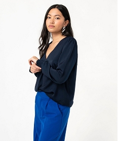 blouse femme a manches longues avec col v bleu blousesJ144901_1