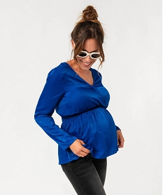GEMO Blouse à manches longues et col cache-coeur spéciale maternité bleu standard