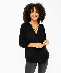 GEMO Blouse en viscose fluide unie à manches 34 femme Noir