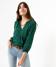 GEMO Blouse fluide imprimée à manches 34 femme Vert