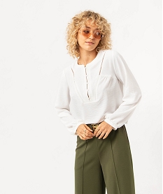 blouse unie avec col rond boutonne femme beigeJ146701_1