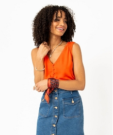 GEMO Blouse femme sans manches avec col V boutonné rouge standard