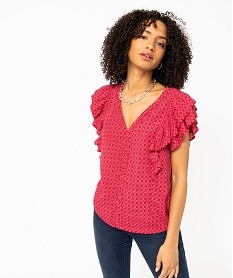 GEMO Blouse ample sans manches à col V et volants femme Rose