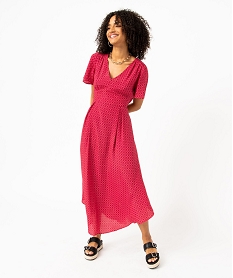 GEMO Robe longue taille empire à manches courtes femme Rose