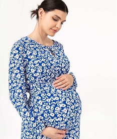 robe de grossesse longue en viscose fleuri bleuJ148501_2