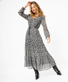 GEMO Robe longue à manches longues motif fleuri femme Imprimé