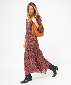 GEMO Robe longue à manches longues motif fleuri femme Imprimé