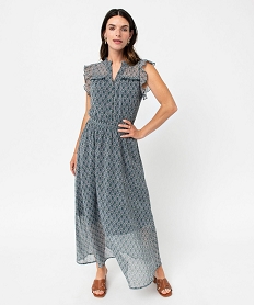 GEMO Robe longue sans manches à taille smockée femme Imprimé