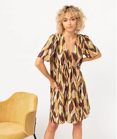 GEMO Robe imprimée à manches courtes femme imprime feuillage