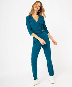 GEMO Combinaison pantalon avec col tailleur femme Bleu