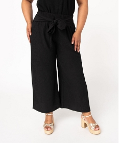 GEMO Pantalon en toile gaufrée femme grande taille Noir