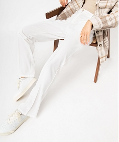 GEMO Pantalon en maille coupe droite avec fausses poches plaquées femme blanc chine