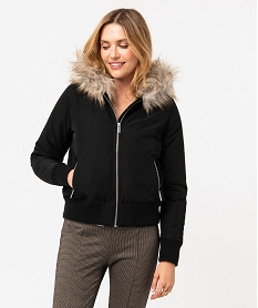 GEMO Blouson doublé peluche avec capuche femme noir standard