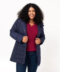 GEMO Manteau femme grande taille matelassé avec col doublé Bleu