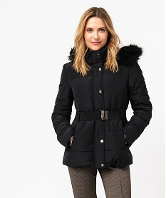 GEMO Blouson matelassé avec capuche à bord amovible et ceinture femme noir standard