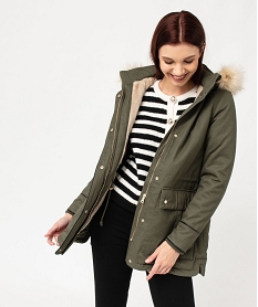 GEMO Parka à capuche et doublure chaude femme kaki standard