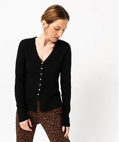 GEMO Gilet col V en maille côtelée coupe ajustée femme noir standard