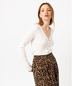 GEMO Gilet col V en maille côtelée coupe ajustée femme blanc chine