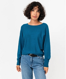 GEMO Pull fin à col rond et emmanchures chauve-souris femme Bleu