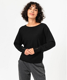 GEMO Pull fin à col rond et emmanchures chauve-souris femme Noir