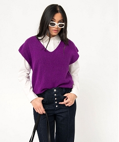 GEMO Pull femme sans manches avec col V violet standard