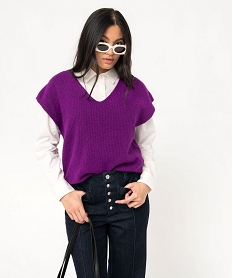 pull femme sans manches avec col v violetJ161501_1