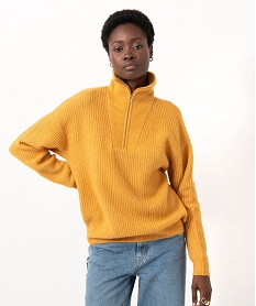 GEMO Pull à col zippé en gosse maille femme Orange