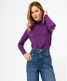 GEMO Pull fin à col montant avec boutons métalliques femme Violet