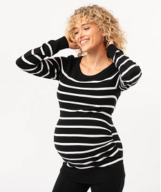 GEMO Pull de grossesse à rayures col rond noir standard