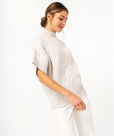 pull torsade a manches courtes femme - lulucastagnette beigeJ163301_1