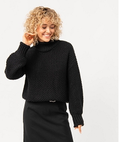 pull a col montant en maille fantaisie femme noirJ163501_1