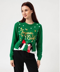 pull de noel avec motifs pingouins et sequins femme vertJ165301_1