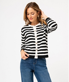 GEMO Gilet en grosse maille rayé et boutons gravés femme rayure
