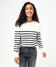 pull raye en maille duveteuse femme imprime pullsJ166101_1