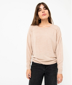 GEMO Pull à col rond finitions roulottées femme beige chine