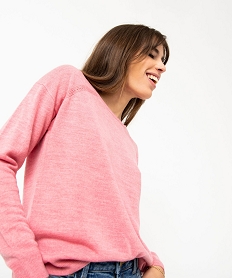 GEMO Pull à col rond finitions roulottées femme rose standard