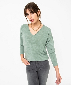 pull femme en maille fine avec large col v vertJ167501_1