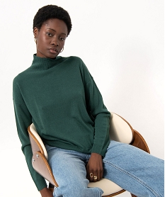 GEMO Pull à col montant en maille fine femme vert standard